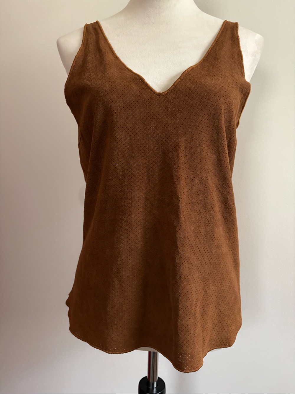 Majestic Filatures Genuine Leather Cotton V-Neck Tank Top Brown US Medium